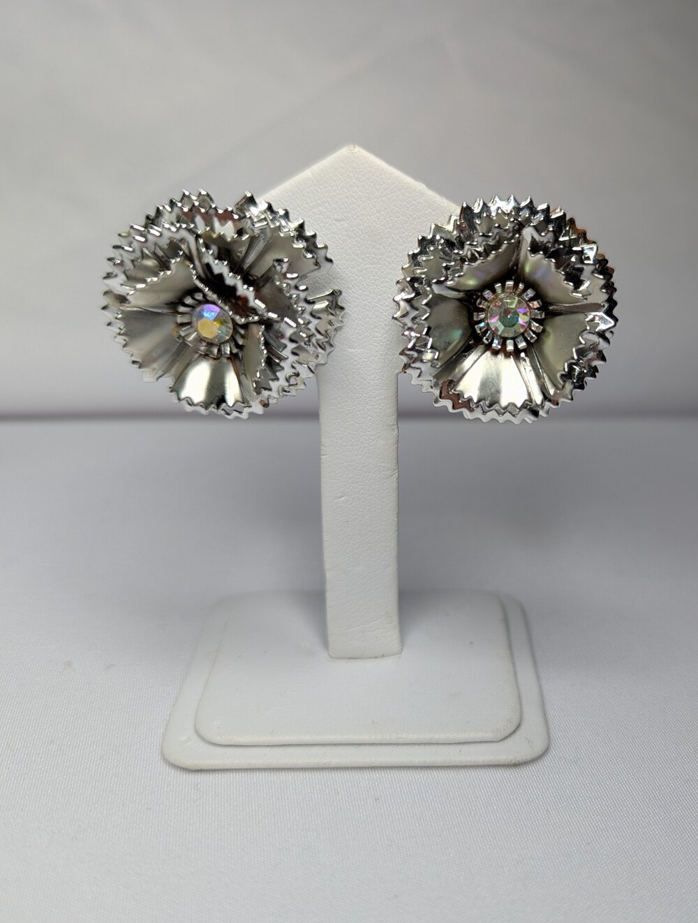 Silver Plated 1950's Flower Cocktail Earrings
